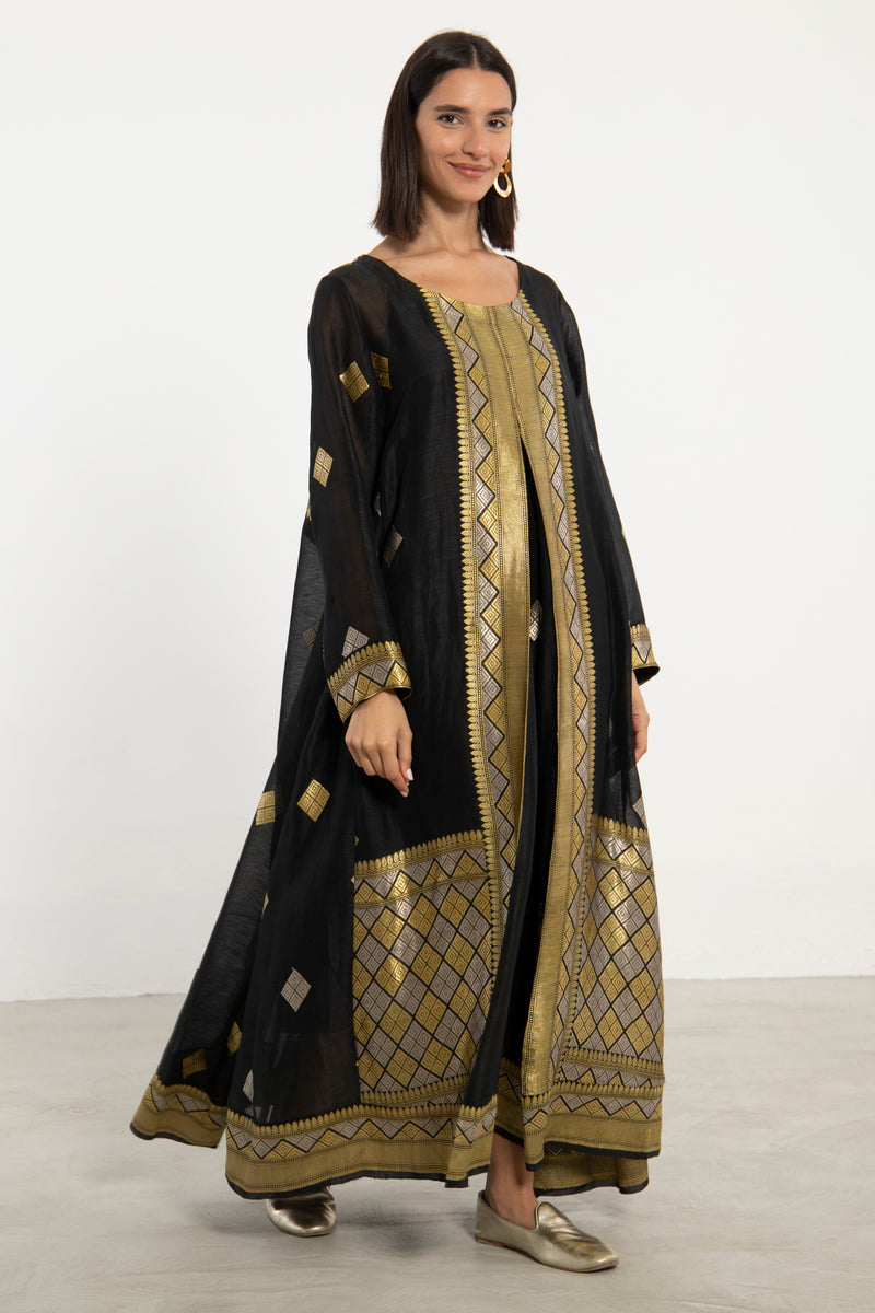 One-Of-A-Kind Souraya Silk Gold Diamond Dress