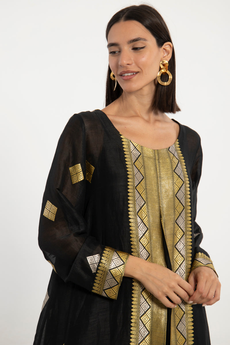 One-Of-A-Kind Souraya Silk Gold Diamond Dress