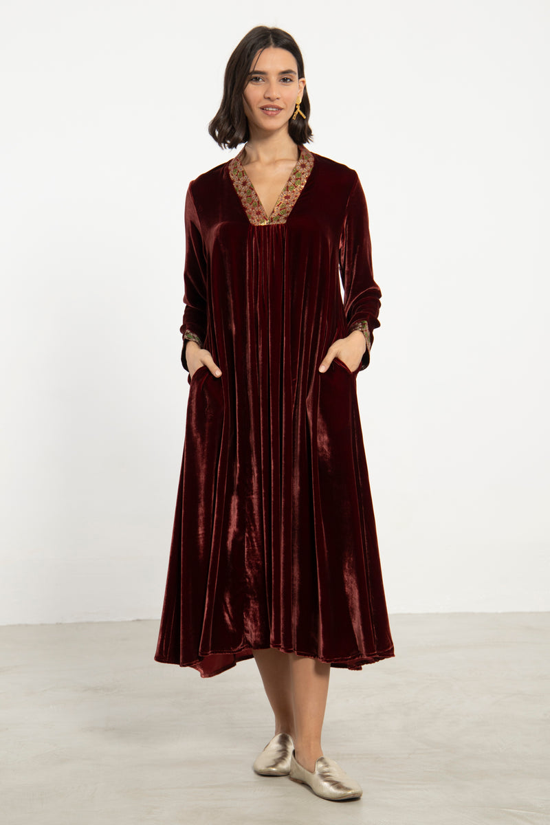 Jamila Velvet Burgundy Dress