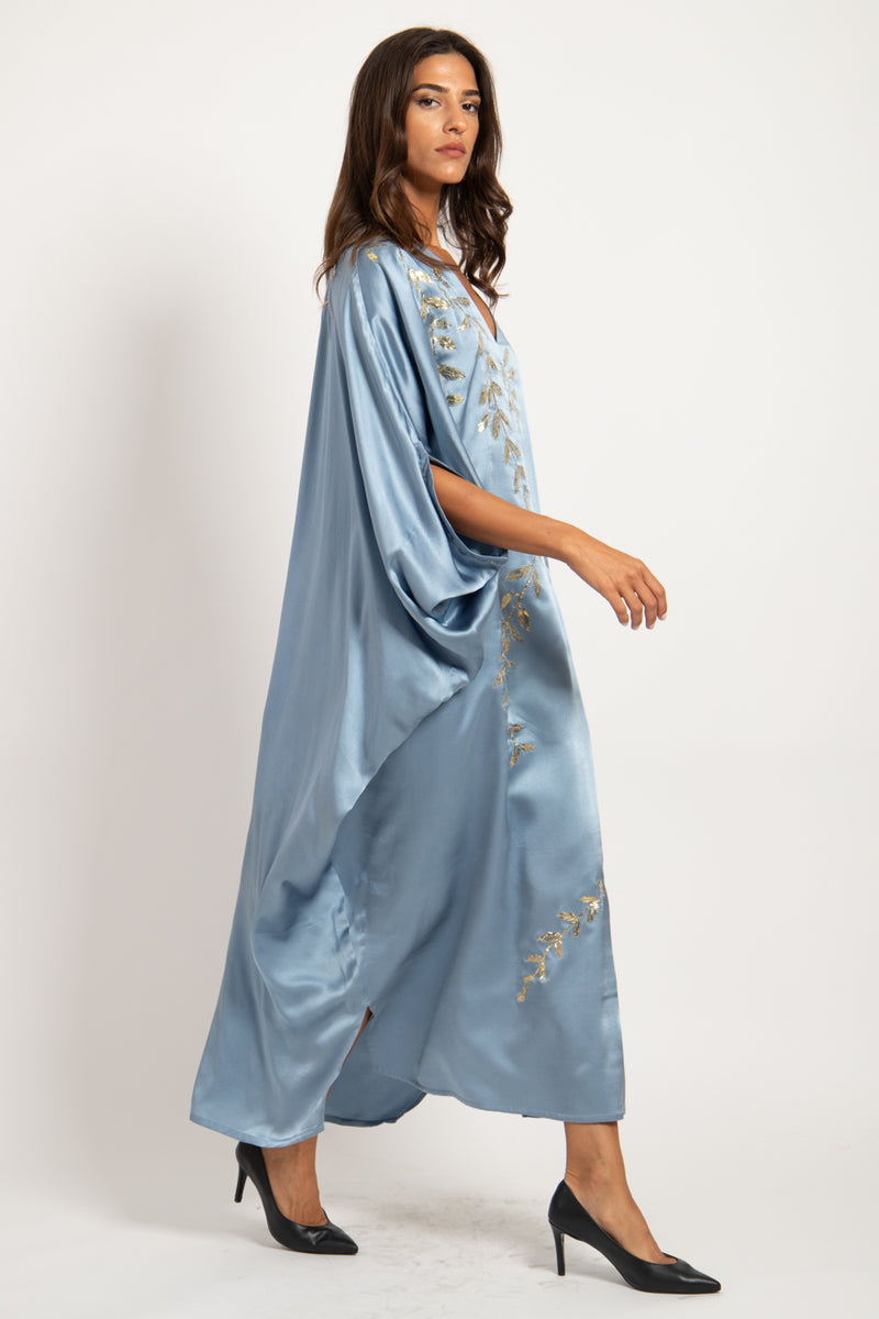 Darine Silk Blue Tareq Embroidered Gown