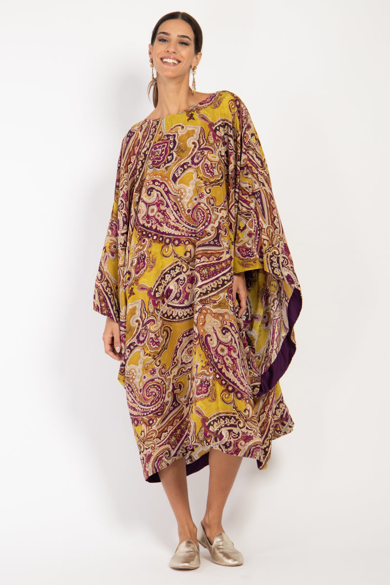 Yaman Silk Purple & Green Kaftan