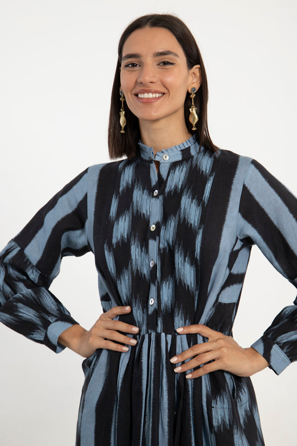 Katia Linen Blue and Black Dress