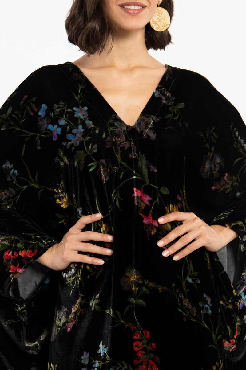 Cartage Silk Velvet Black Floral Kaftan