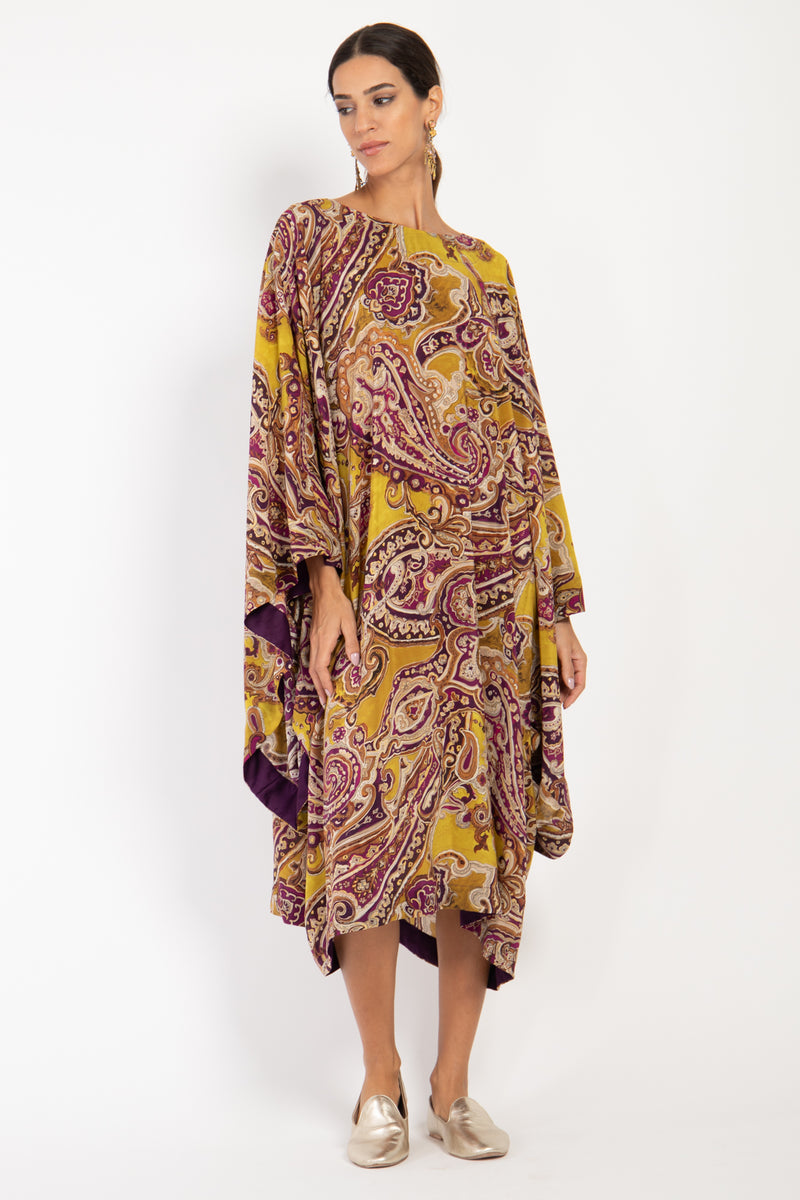 Yaman Silk Purple & Green Kaftan