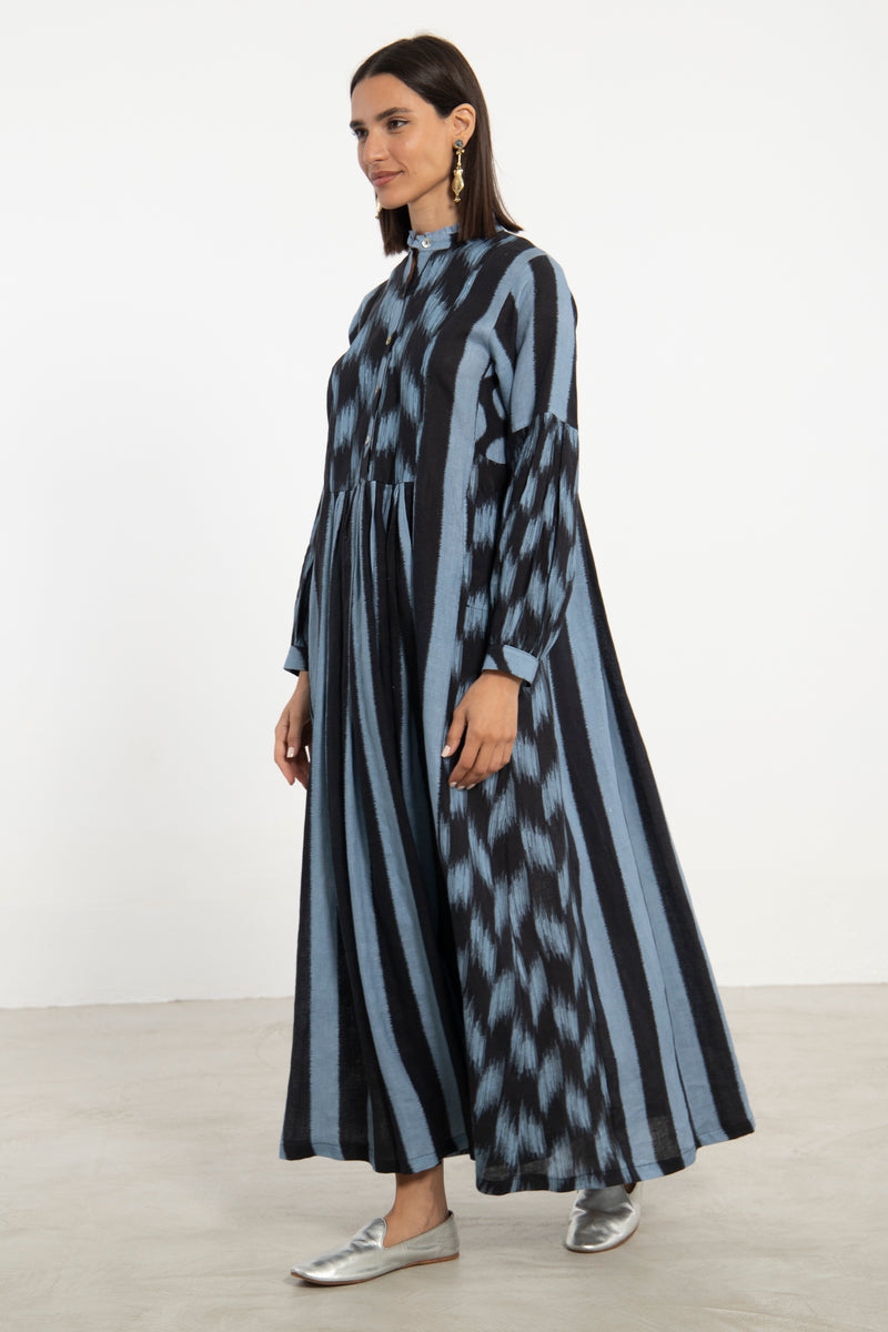 Katia Linen Blue and Black Dress