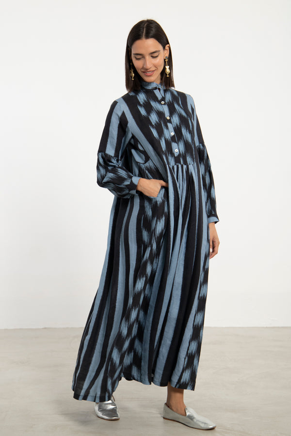 Katia Linen Blue and Black Dress