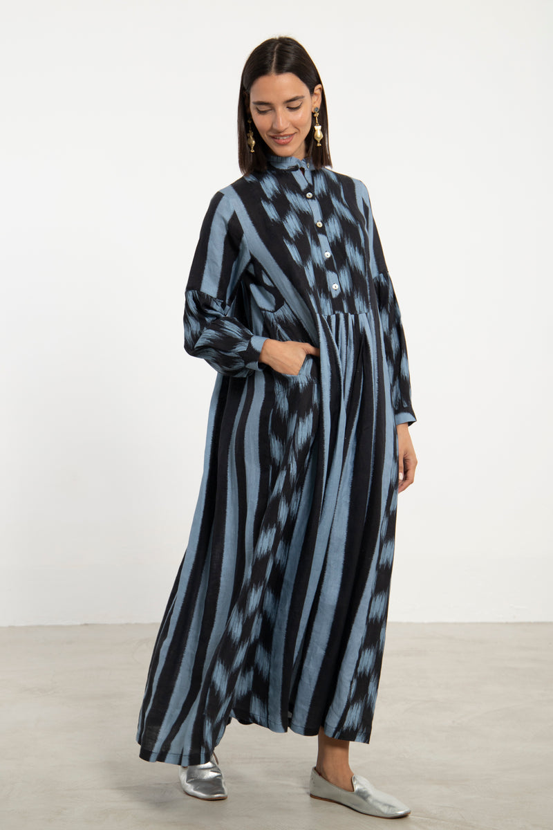 Katia Linen Blue and Black Dress