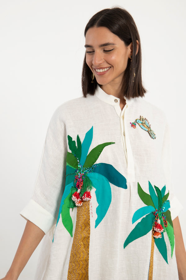 One-Of-A-Kind Helen Linen Hand Embroidered Dress