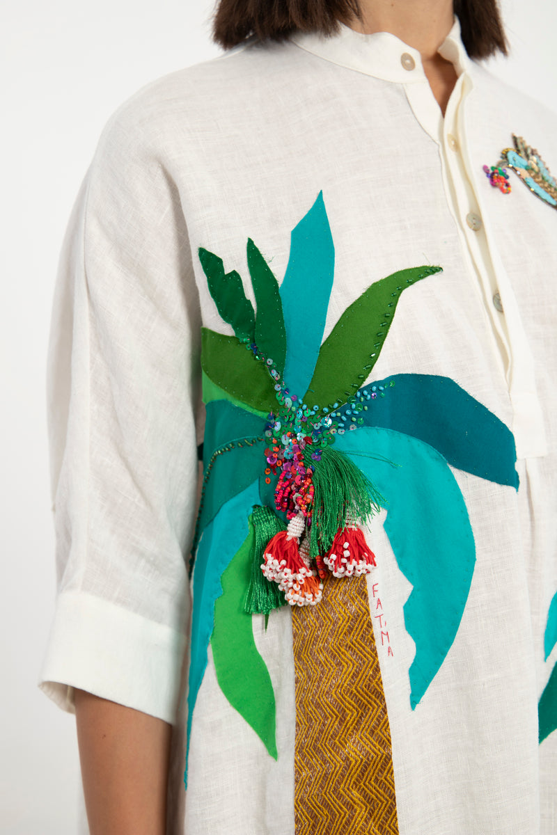 One-Of-A-Kind Helen Linen Hand Embroidered Dress