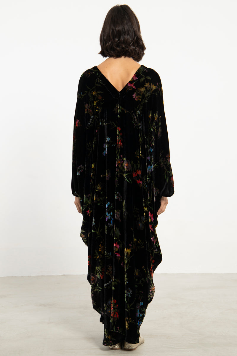 Cartage Silk Velvet Black Floral Kaftan
