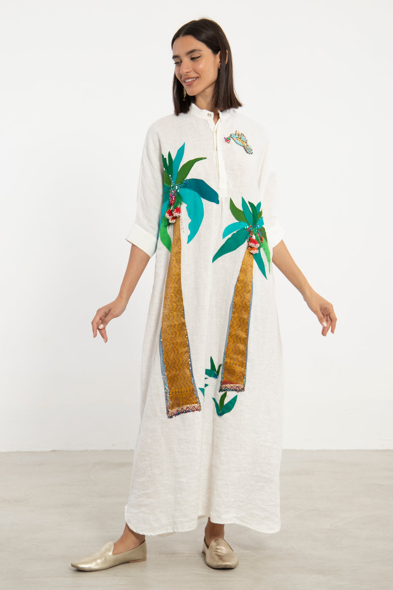 One-Of-A-Kind Helen Linen Hand Embroidered Dress