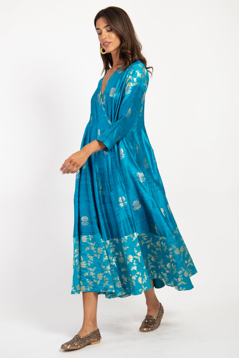 Chafa Silk Turquoise Dress