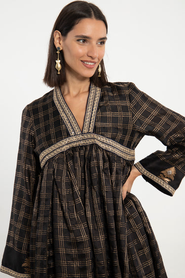 Aliaa Silk Black and Gold Dress