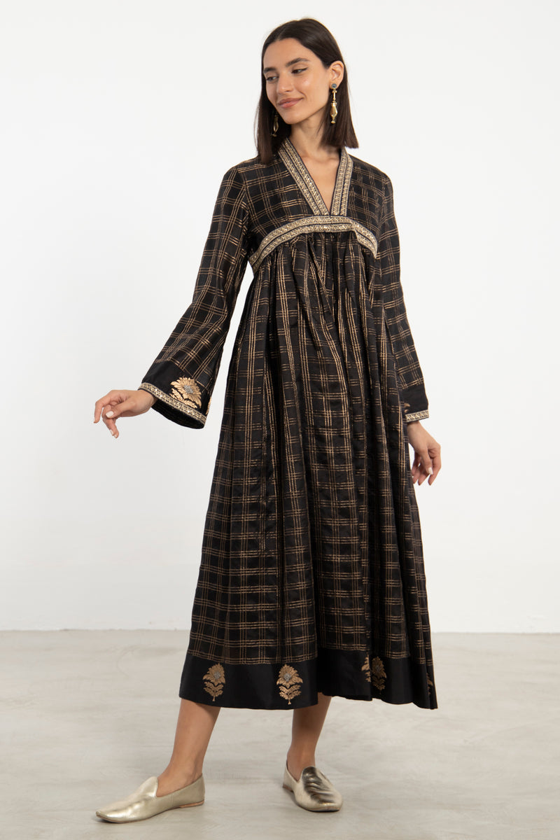 Aliaa Silk Black and Gold Dress