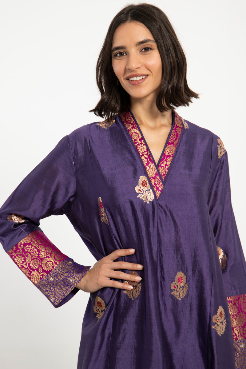 Soula Silk Purple & Gold Dress