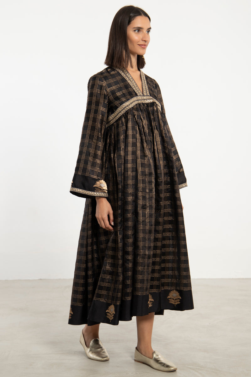 Aliaa Silk Black and Gold Dress