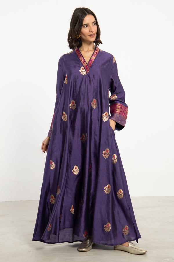 Soula Silk Purple & Gold Dress