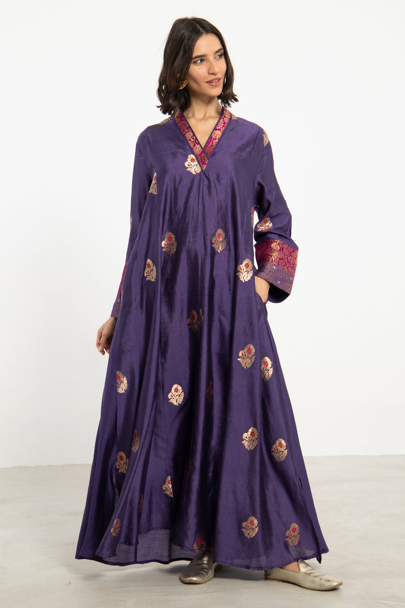 Soula Silk Purple & Gold Dress