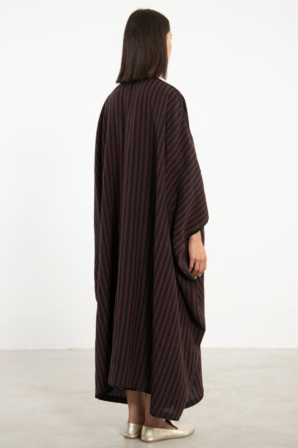 Aida Linen Striped Burgundy Abaya
