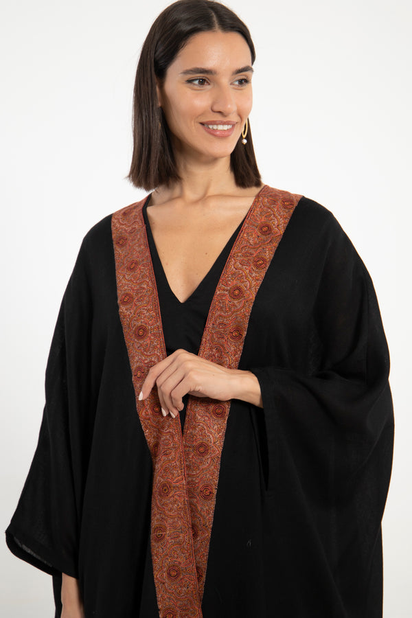 Fine Wool Embroidered Black Abaya