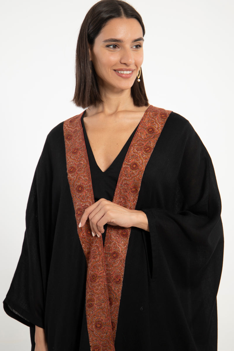 Fine Wool Embroidered Black Abaya