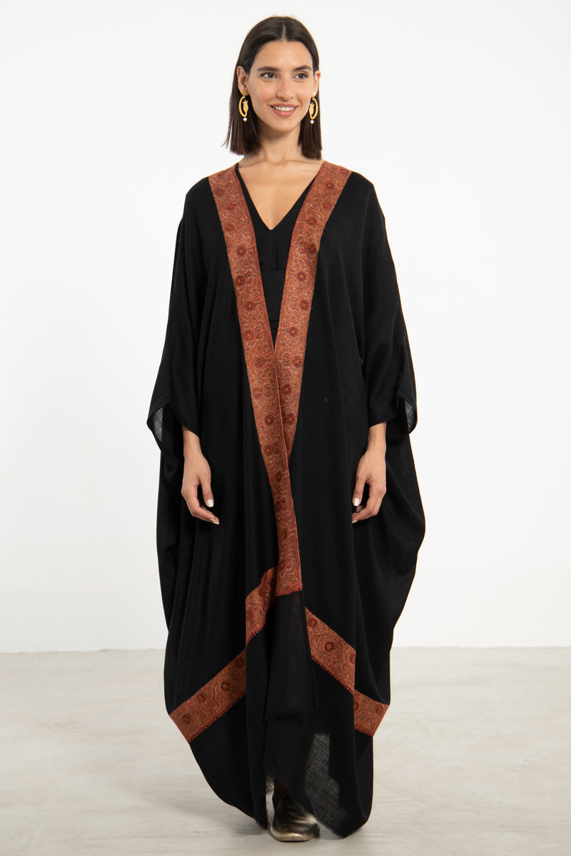 Fine Wool Embroidered Black Abaya