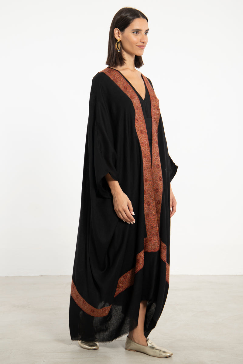 Fine Wool Embroidered Black Abaya