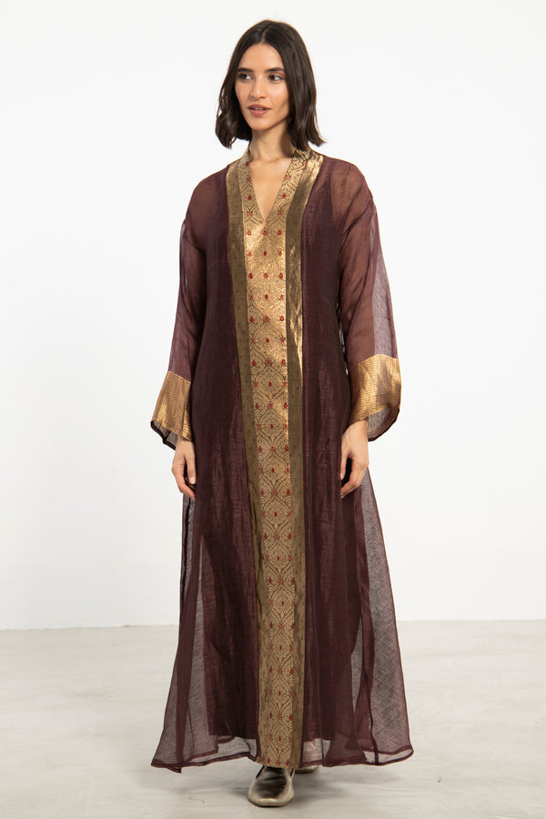 Basma Silk Tussar Burgundy Dress
