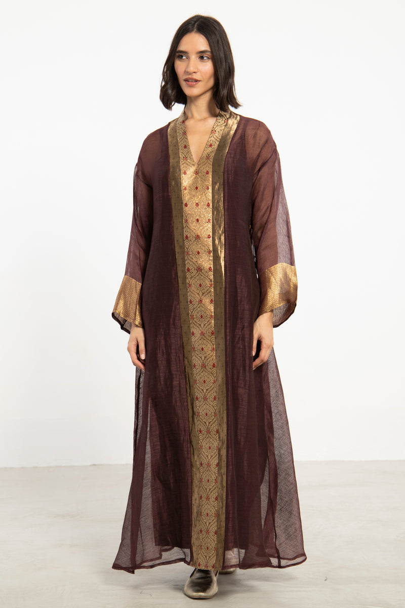 Basma Silk Tussar Burgundy Dress