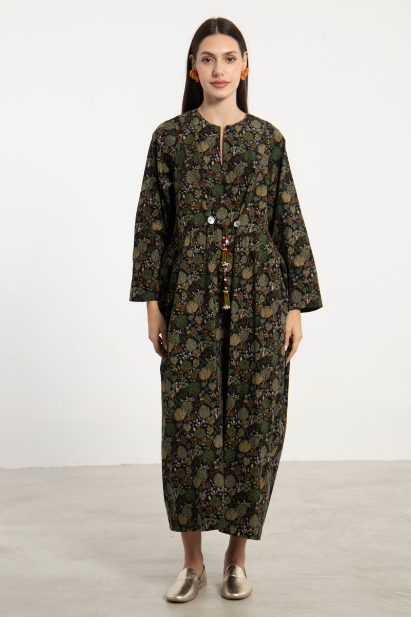 Ihsan Cotton Corduroy Forest Dress