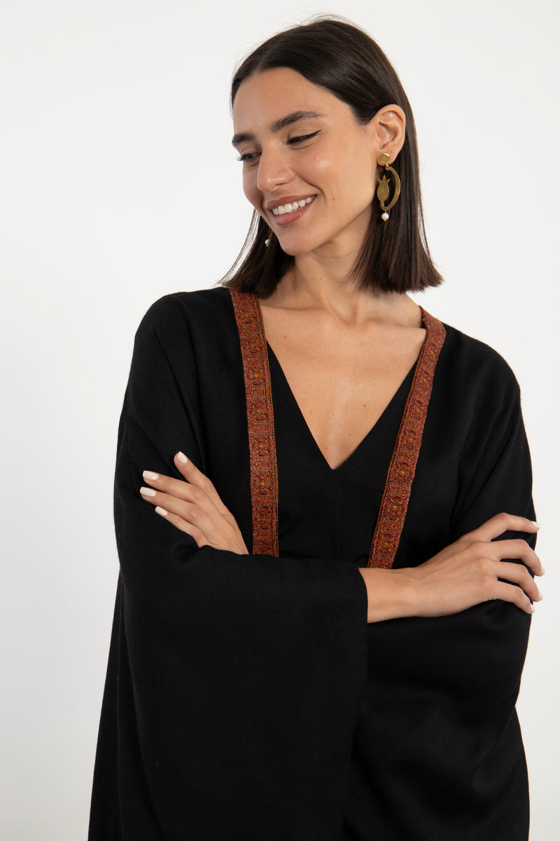 Wool Embroidered Black Abaya