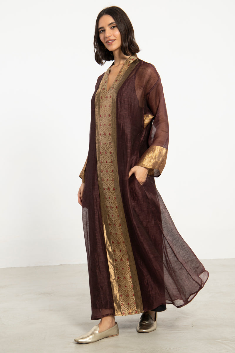 Basma Silk Tussar Burgundy Dress