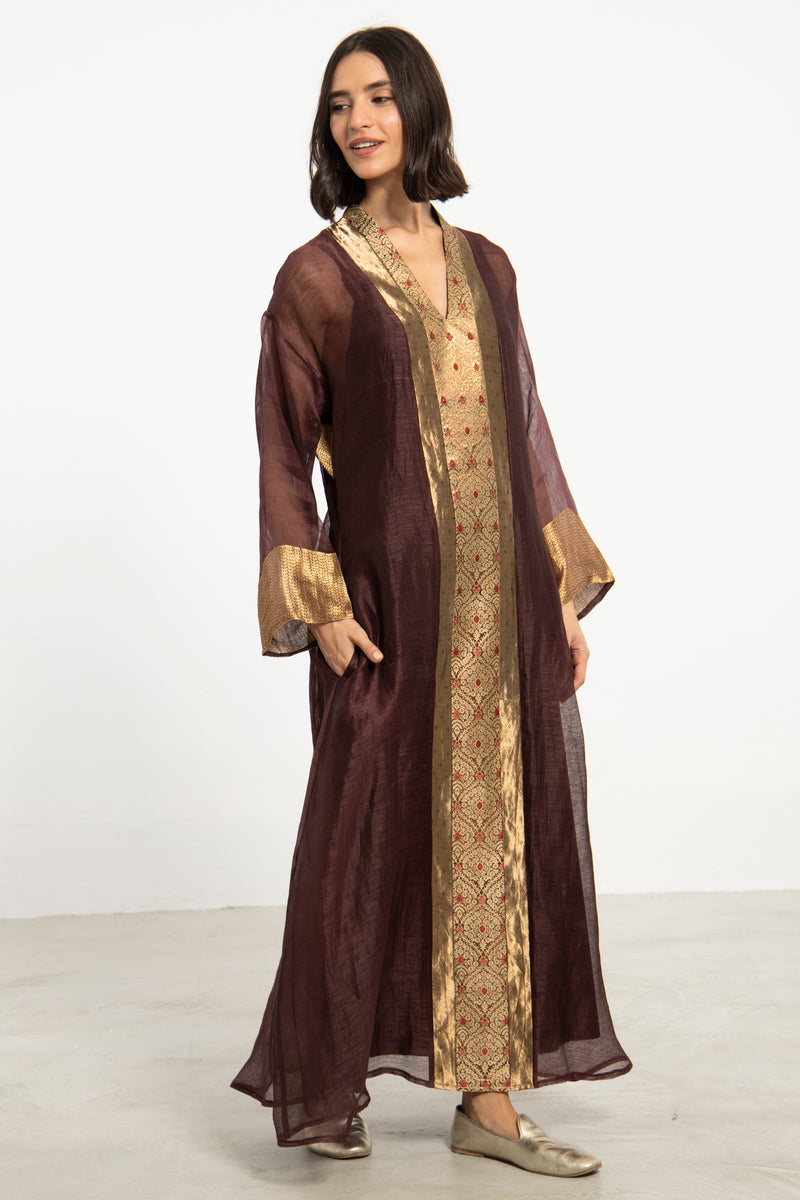 Basma Silk Tussar Burgundy Dress