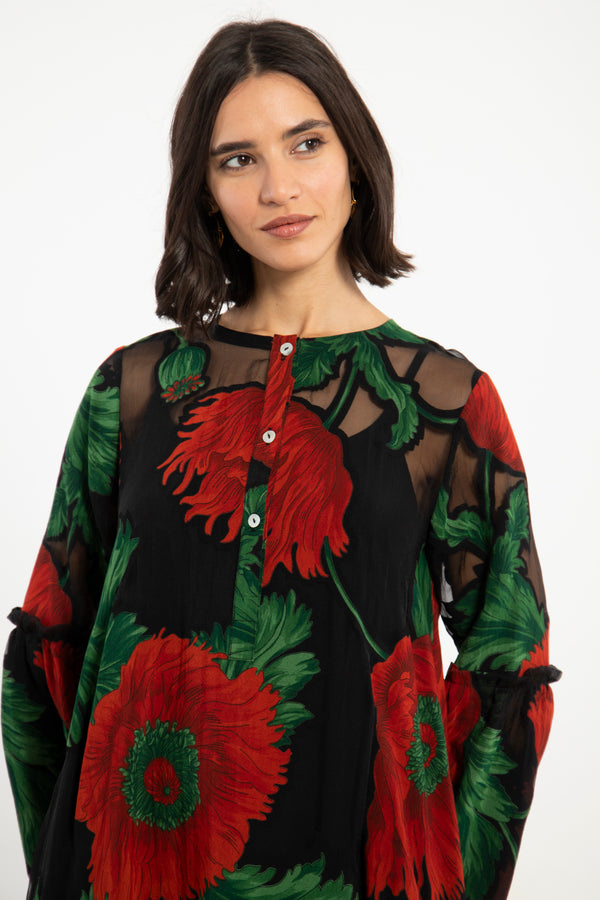 May Cotton Floral Black Dress