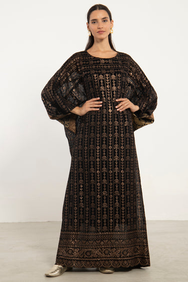Rawda Cotton Satin Black & Gold Dress