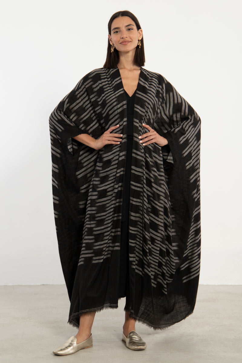 One-Of-A-Kind Cashmere Ikat Black Abaya