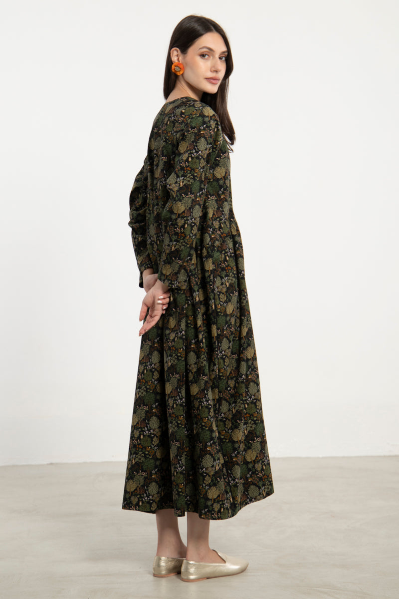 Ihsan Cotton Corduroy Forest Dress