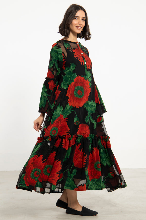 May Cotton Floral Black Dress