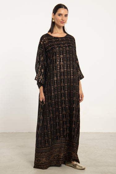 Rawda Cotton Satin Black & Gold Dress