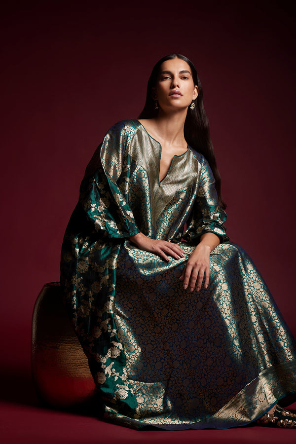 One-Of-A-Kind Rania Silk Royal Green Dress