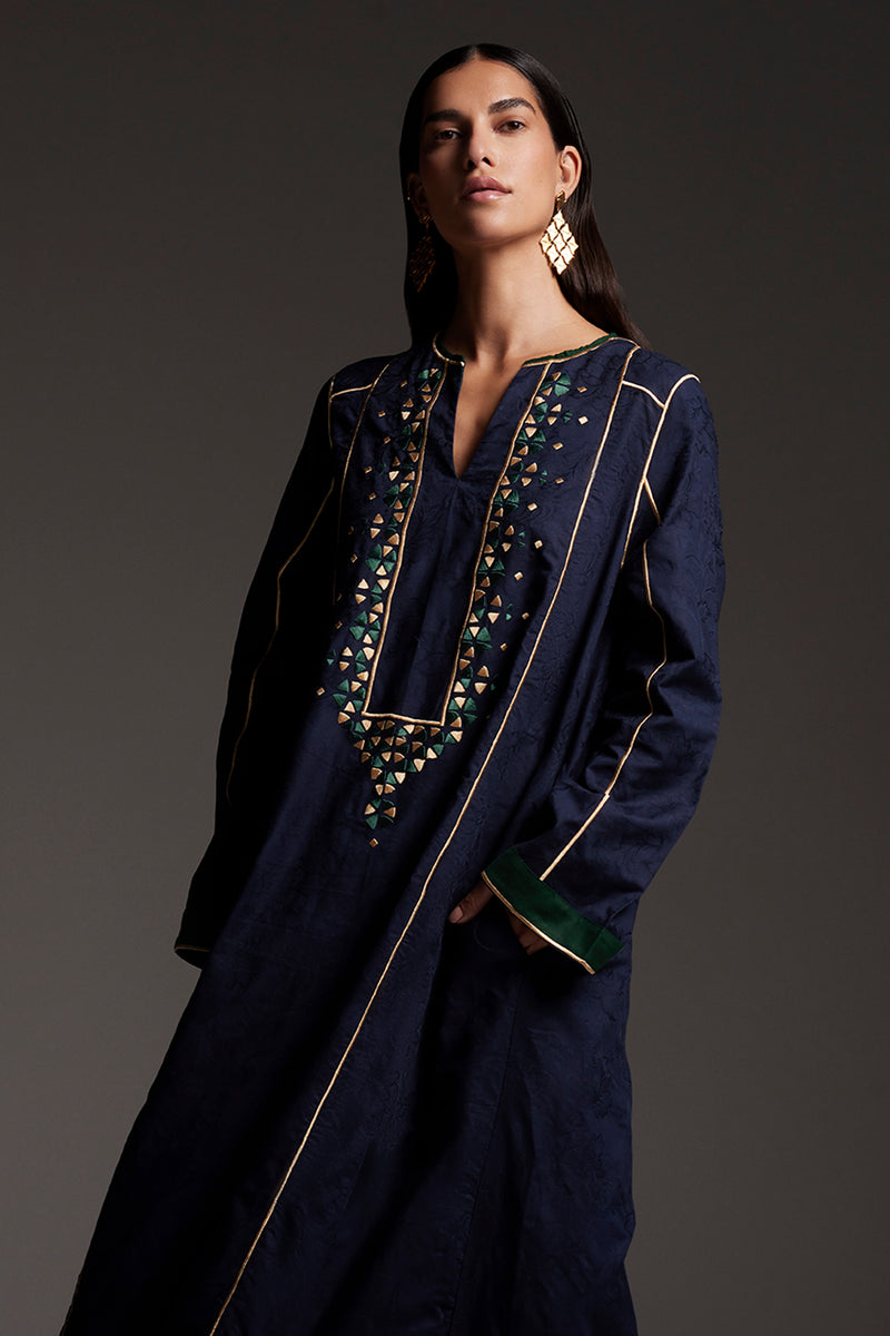 Amani Cotton Embroidered Navy Dress