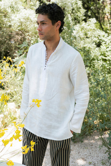 Jawad Linen Embroidered White Shirt