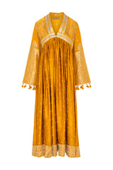 Aliaa Silk Yellow Pompom Dress