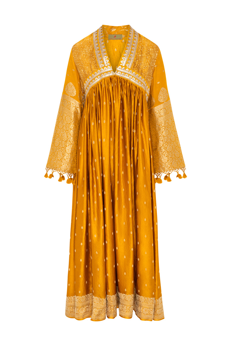 Aliaa Silk Yellow Pompom Dress