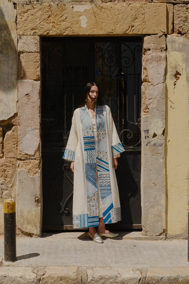 Ramziya Linen Hand Embroidered Turquoise Coat