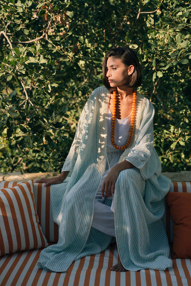 Classic Linen Light Blue Abaya