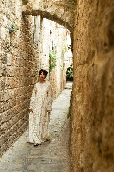 Linda Cotton Silk Embroidered Ivory Dress