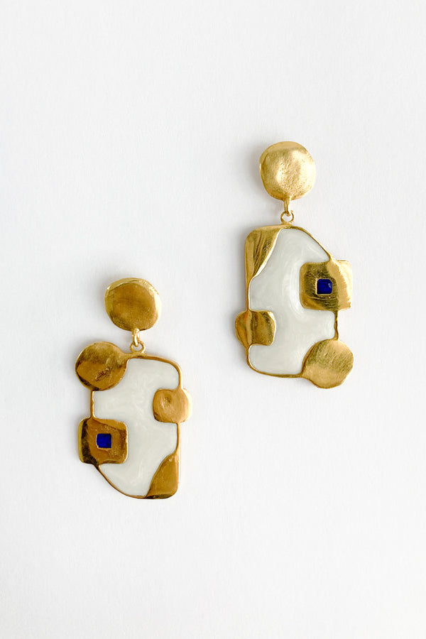 Miro Gold & White Enamel Earrings