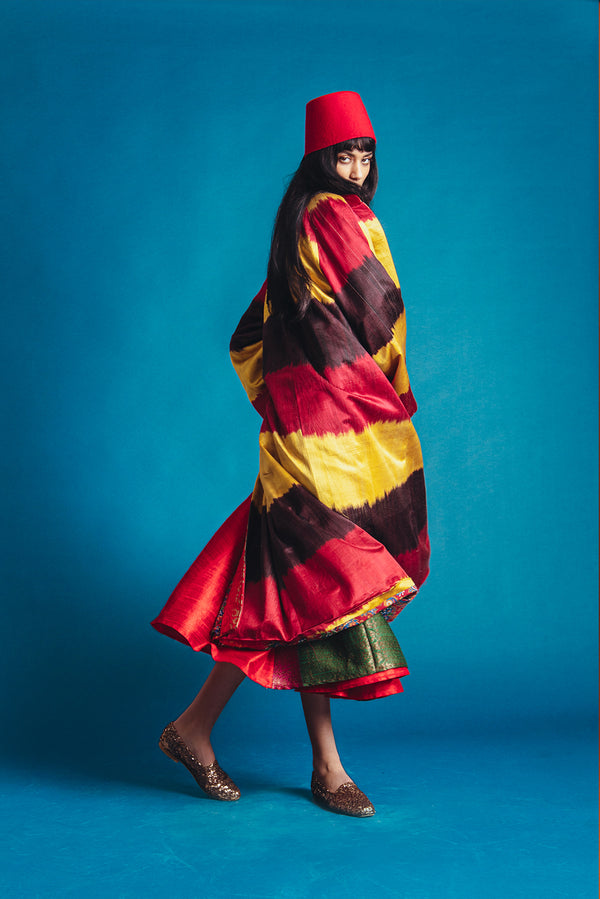 Mina Silk Ikat Red & Yellow Coat