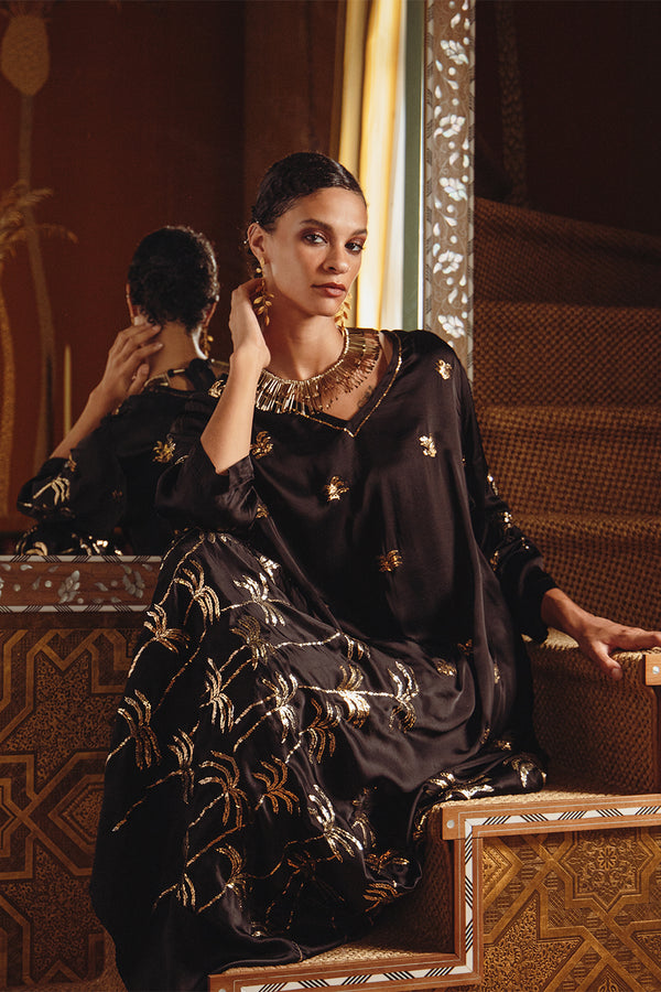 Rima Silk Tareq Embroidered Black Dress